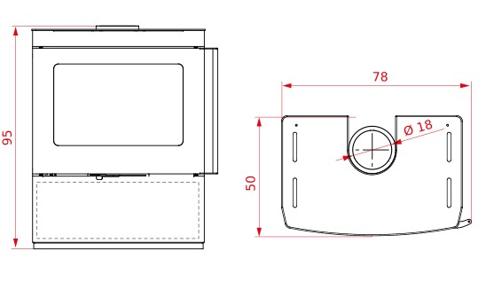 Stufa Legna ad aria 9 kw 70x50x95 vano aperto con, dettaglio del pannello comandi e della bocca di carico