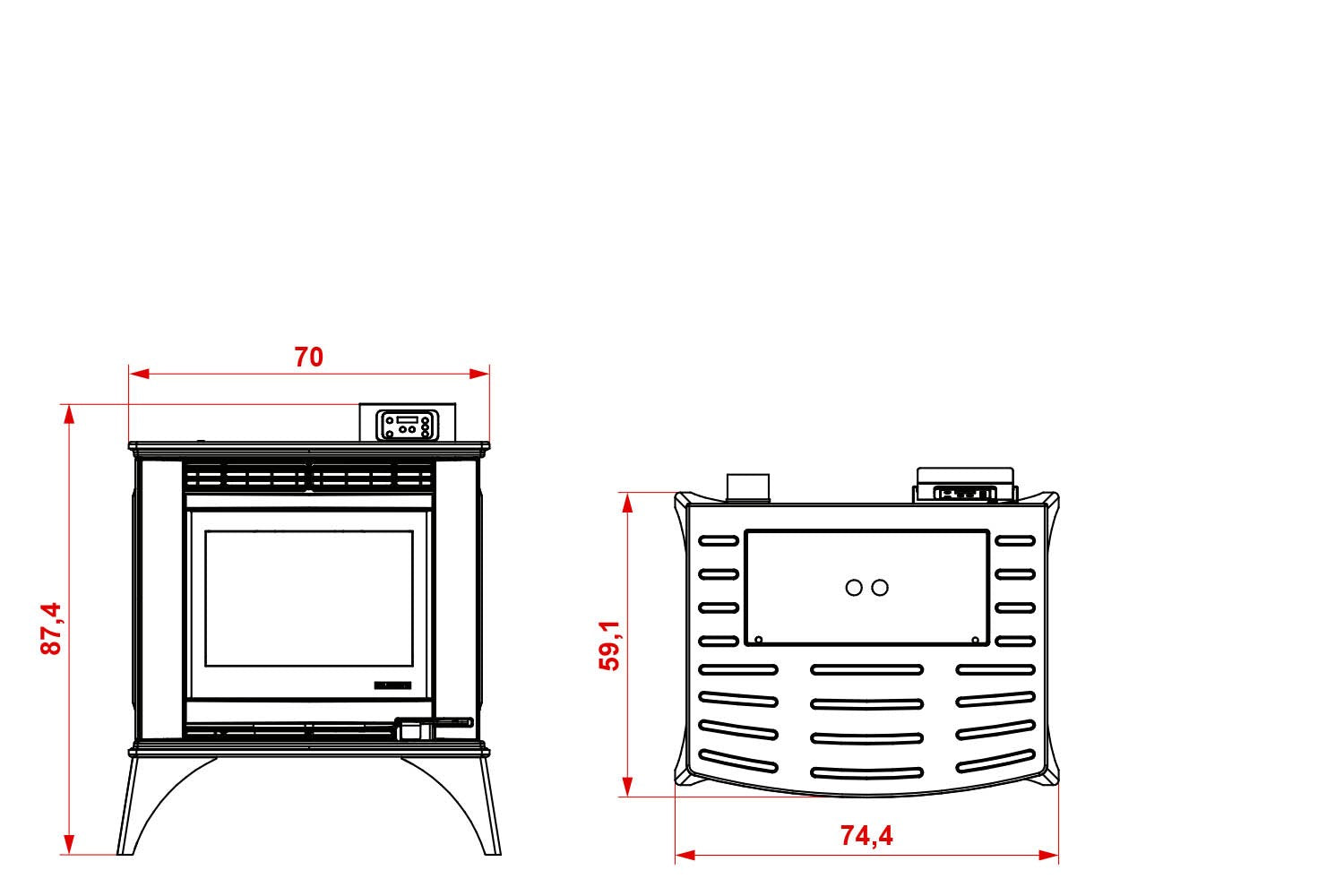 Palazzetti Cesare II Stufa A Pellet Ecofire Ad Aria 9kw nero, dettaglio del pannello comandi e della bocca di carico