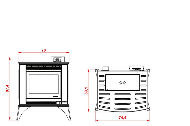 Palazzetti Cesare II Stufa A Pellet Ecofire Ad Aria 9kw nero, dettaglio del pannello comandi e della bocca di carico