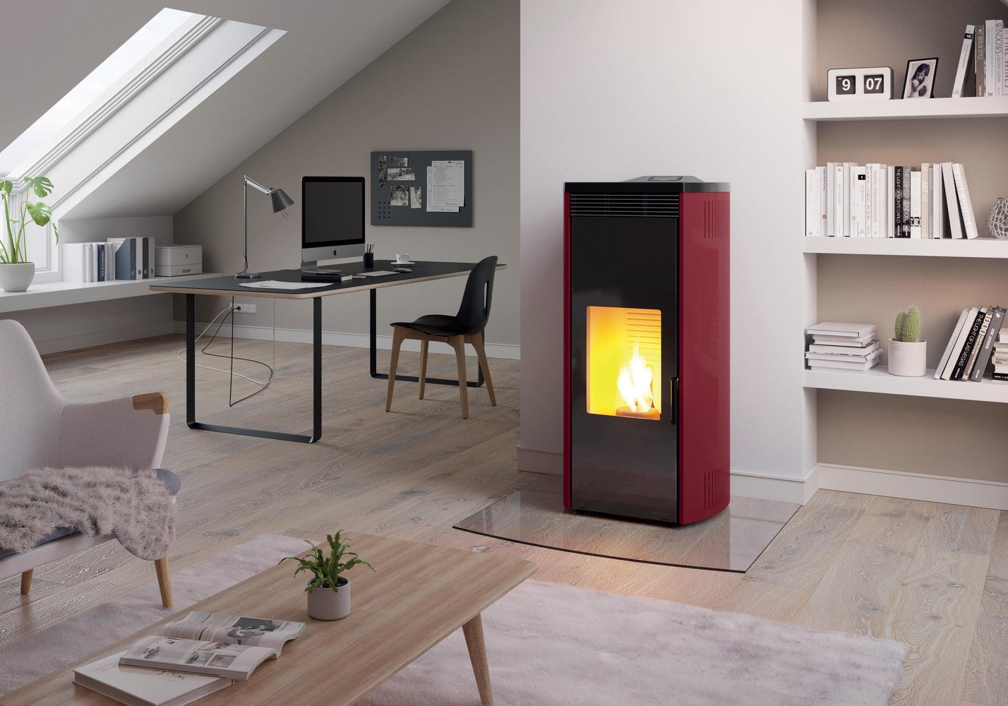 Palazzetti Giorgia 9 Pro 2 Ecofire Stufa A Pellet Ad Aria, vista laterale che mostra profilo e dimensioni