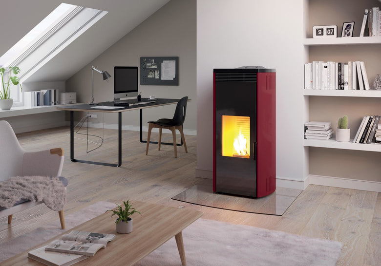 Palazzetti Giorgia 9 Pro 2 Ecofire Stufa A Pellet Ad Aria, vista laterale che mostra profilo e dimensioni