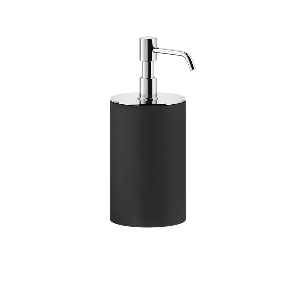 Dispenser Portasapone Liquido Da Appoggio Nero Opaco Black Xl montato a parete, vista del design e della finitura