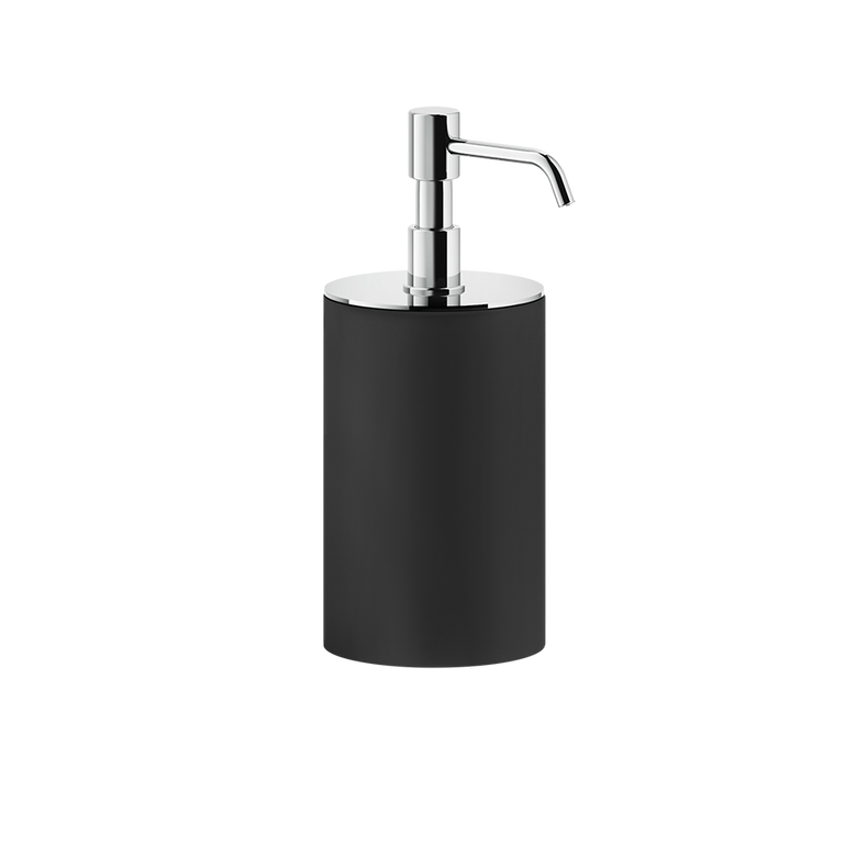 Dispenser Portasapone Liquido Da Appoggio Nero Opaco Black Xl montato a parete, vista del design e della finitura