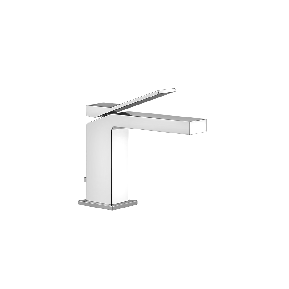 Gessi Rettangolo Miscelatore lavabo con scarico cromo ambientato su piano bagno con accessori