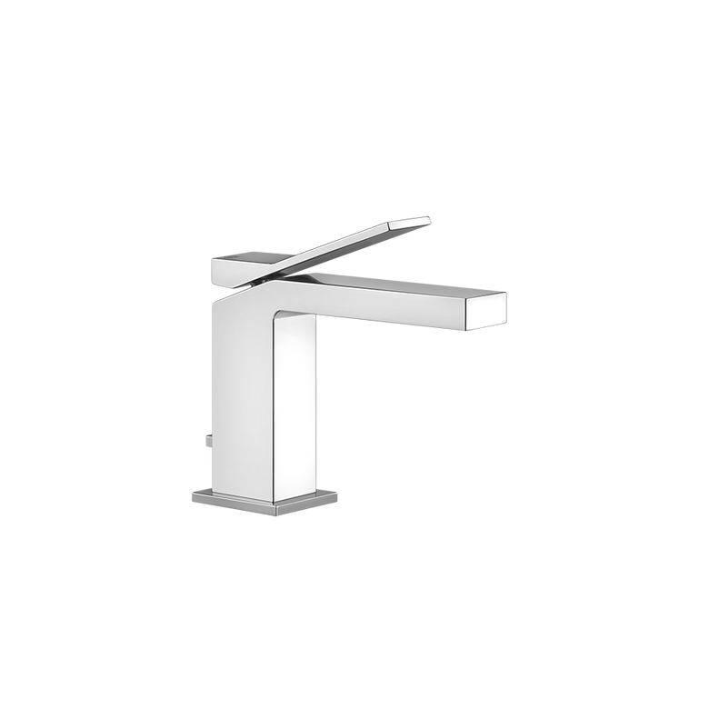 Gessi Rettangolo Miscelatore lavabo con scarico cromo ambientato su piano bagno con accessori