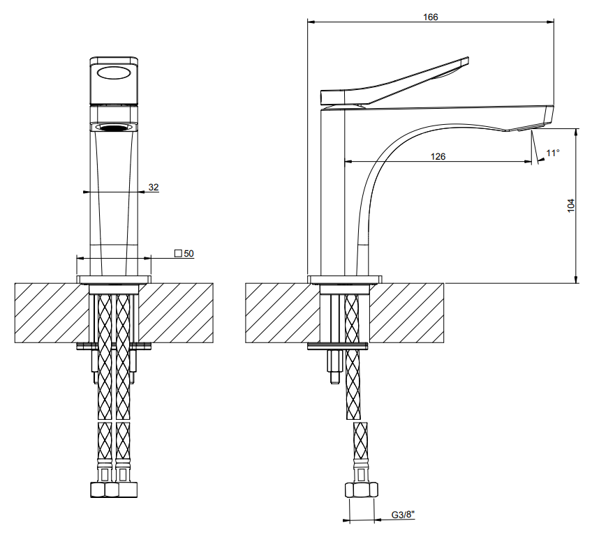 Gessi Rilievo Miscelatore Lavabo Senza Scarico Cromo, vista frontale su sfondo bianco