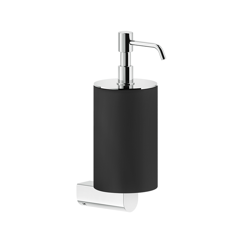 Dispenser portasapone a parete nero opaco rilievo Gessi Matte Black montato a parete, vista del design e della finitura