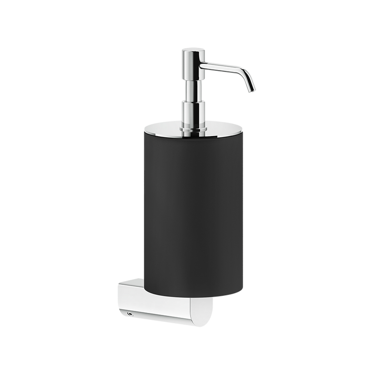 Dispenser portasapone a parete nero opaco rilievo Gessi Matte Black montato a parete, vista del design e della finitura