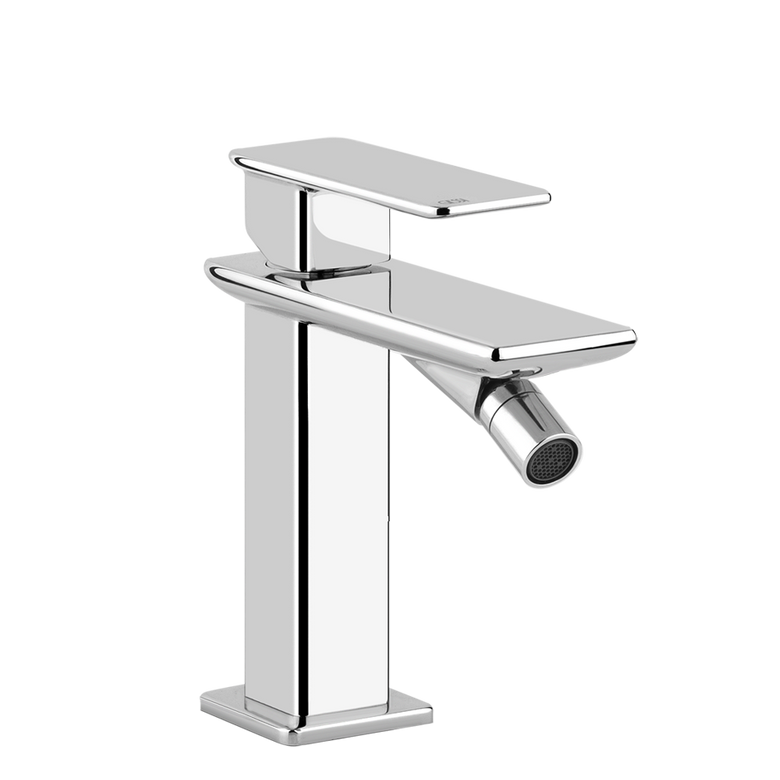Gessi Ispa Miscelatore bidet con scarico e flessibili di, vista frontale della maniglia e della bocca di erogazione