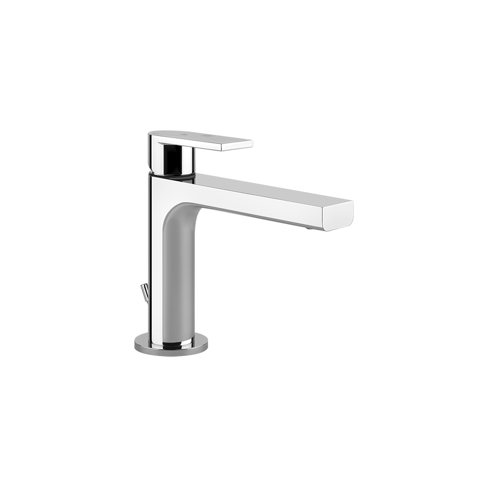 Emporio Gessi Via Manzoni Miscelatore Lavabo con Scarico in lucido ambientato su piano bagno con accessori
