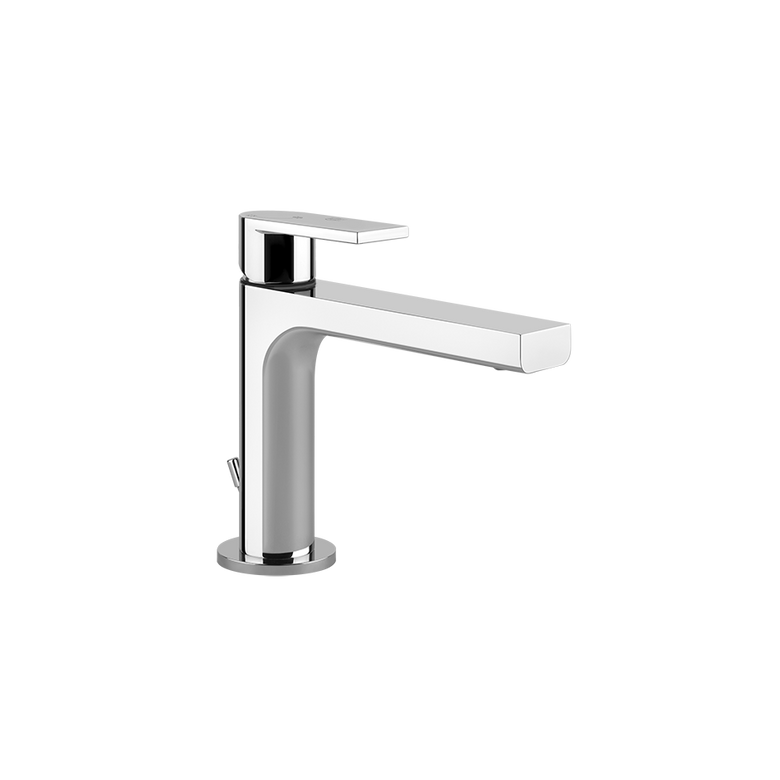 Emporio Gessi Via Manzoni Miscelatore Lavabo con Scarico in lucido ambientato su piano bagno con accessori