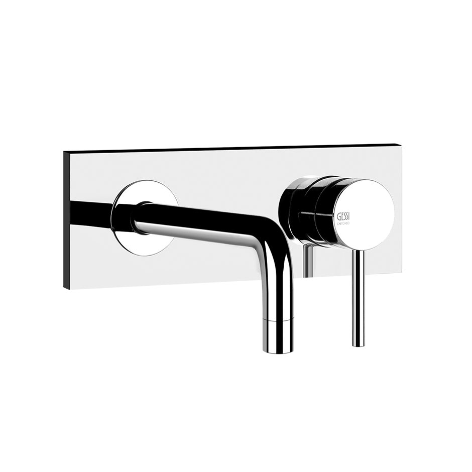 Via Tortora Gessi Parte Esterna Miscelatore A Parete senza ambientato su piano bagno con accessori - Emporio Gessi