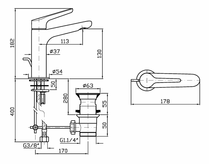 Zucchetti Medameda zmm710 Rubinetto lavabo monocomando con, vista frontale su sfondo bianco - Zucchetti Rubinetteria