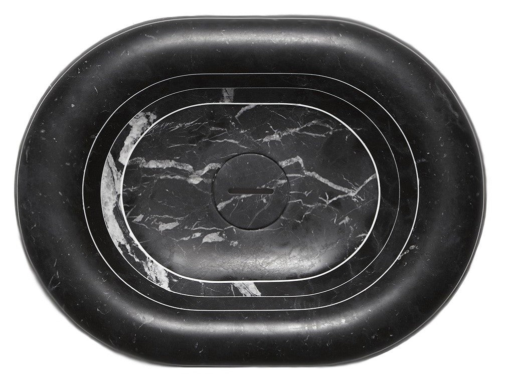 Antonio Lupi Rigati Lavabo 60x45 In Nero Marquinia, vista frontale su sfondo bianco - Antonio Lupi Design