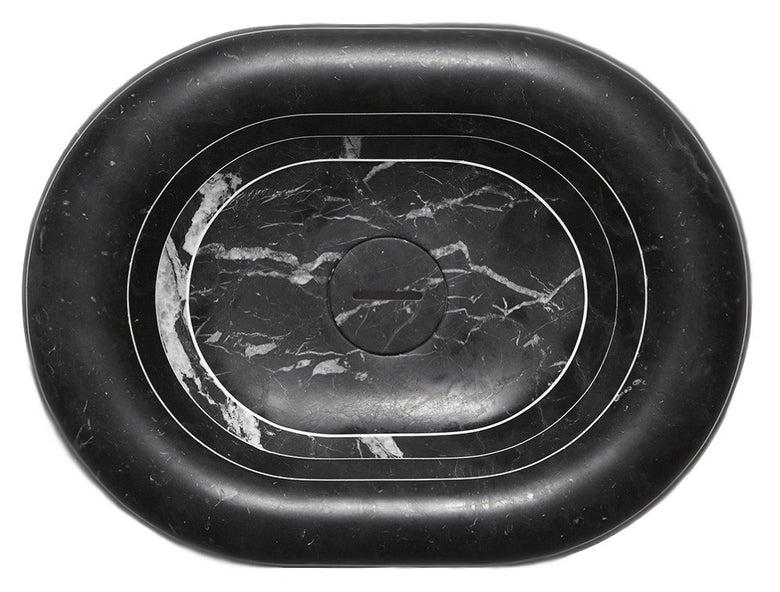 Antonio Lupi Rigati Lavabo 60x45 In Nero Marquinia, vista frontale su sfondo bianco - Antonio Lupi Design