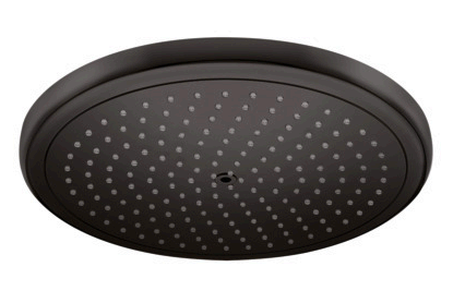 Soffione Doccia 280 1jet Nero Opaco Hansgrohe Croma, vista frontale della maniglia e della bocca di erogazione