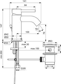 Ideal Standard Ceraline Miscelatore Lavabo Con Asta, vista laterale del profilo e della forma
