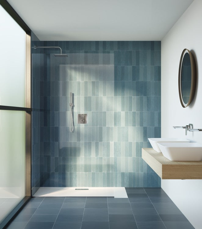 Piatto Doccia 120x80 Rettangolare 25 mm Filo e Sopra ambientato in box doccia con pareti in vetro
