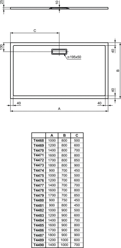 Piatto Doccia 160x80 Rettangolare 25 mm Filo e Sopra Pavimento e Su Rialzo In Acrilico Bianco Ultraflat New T447101 Ideal Standard