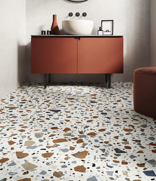 Pavimento rivestimento 90x90 effetto graniglia White Deconcrete De Maxi CSADXDWH90 Ceramica Sant Agostino