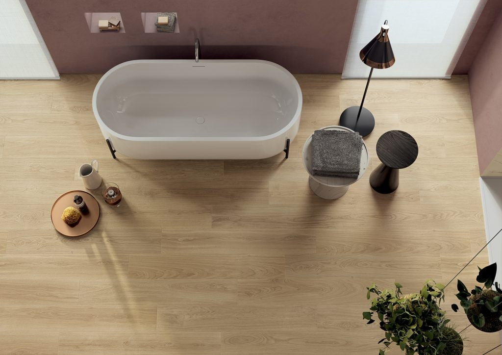 Blustyle Green Wood Pavimento Rivestimento Effetto Legno posata in ambiente arredato, dettaglio della venatura