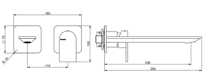 Treemme Ran miscelatore lavabo a muro 236mm senza parte incasso cromo RWIT22C6CC01