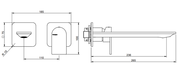 Treemme Ran miscelatore lavabo a muro 236mm senza parte incasso cromo RWIT22C6CC01