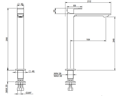 Treemme Q30 miscelatore monocomando lavabo alto 248mm in ottone cromo