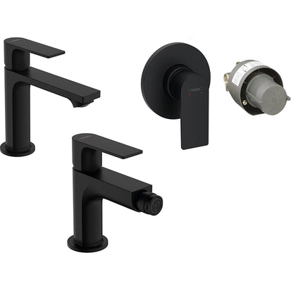 Hansgrohe Rebris E Set miscelatori lavabo coolstart bidet con scarico e doccia 1 via e parte incasso Nero Opaco