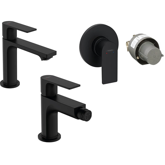 Hansgrohe Rebris E Set miscelatori lavabo coolstart bidet con scarico e doccia 1 via e parte incasso Nero Opaco