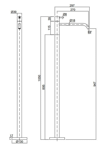 Antonio Lupi Design Ayati Ay902sa Miscelatore Monocomando Da Terra H 105 Cm Senza Corpo Incasso In Acciaio Satinato