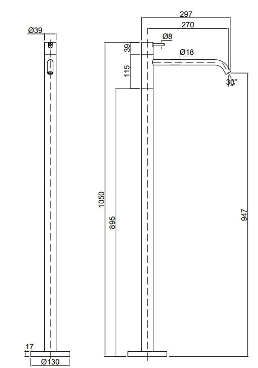 Antonio Lupi Design Ayati Ay902sa Miscelatore Monocomando Da Terra H 105 Cm Senza Corpo Incasso In Acciaio Satinato