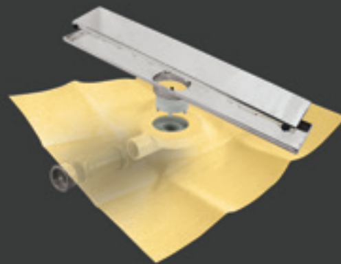 Dry50 Flat60 Lineare Flat Canaletta doccia Sifonata Con visto dall'alto con superficie e piletta di scarico - Revestech
