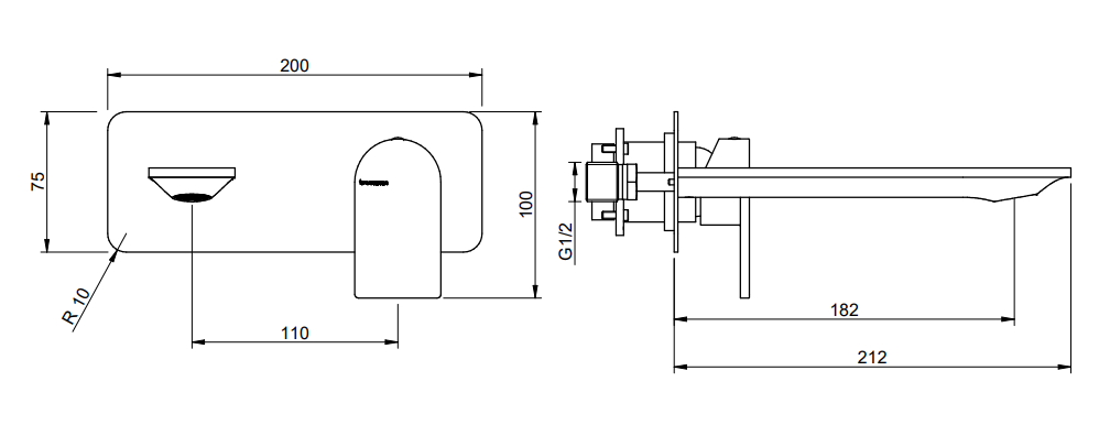 Treemme Ran RWIT22A5CC01 miscelatore lavabo 182mm senza Cromo Lucido, vista laterale del profilo e della forma...