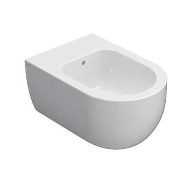 Globo Mode Bidet Sospeso in ceramica Bianco lucido ambientato su piano bagno con accessori - Ceramica Globo