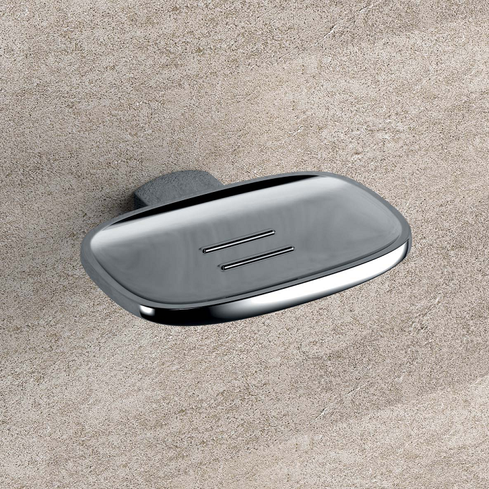 Colombo Design Trenta Porta Sapone A Muro Inamovibile Cromo, dettaglio ravvicinato del materiale e dell'aggancio