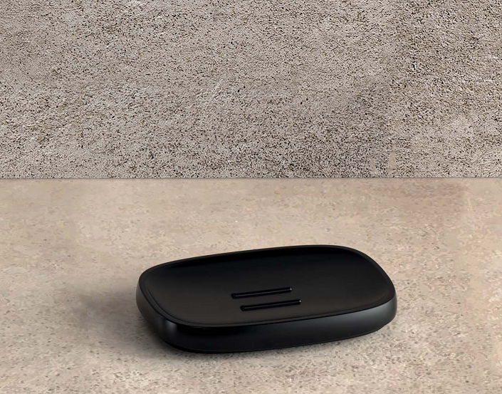 Colombo design Trenta Porta Sapone Da appoggio Nero Opaco, dettaglio ravvicinato del materiale e dell'aggancio