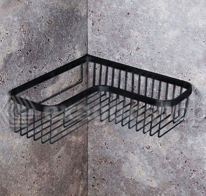 Colombo griglia Port sapone Angolare per doccia Nero Opaco installato in bagno moderno con ante in vetro temperato...