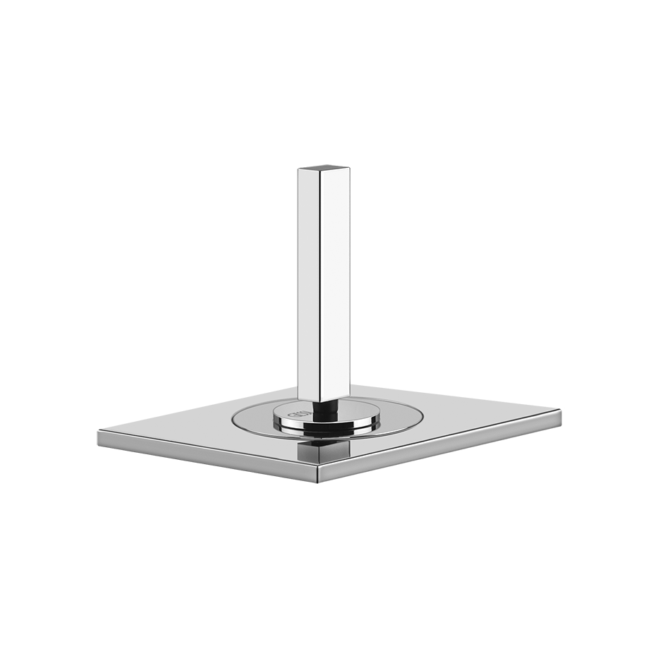 Gessi Rettangolo J Maniglia lavabo ad incasso comando in spazzolato ambientato su piano bagno con accessori