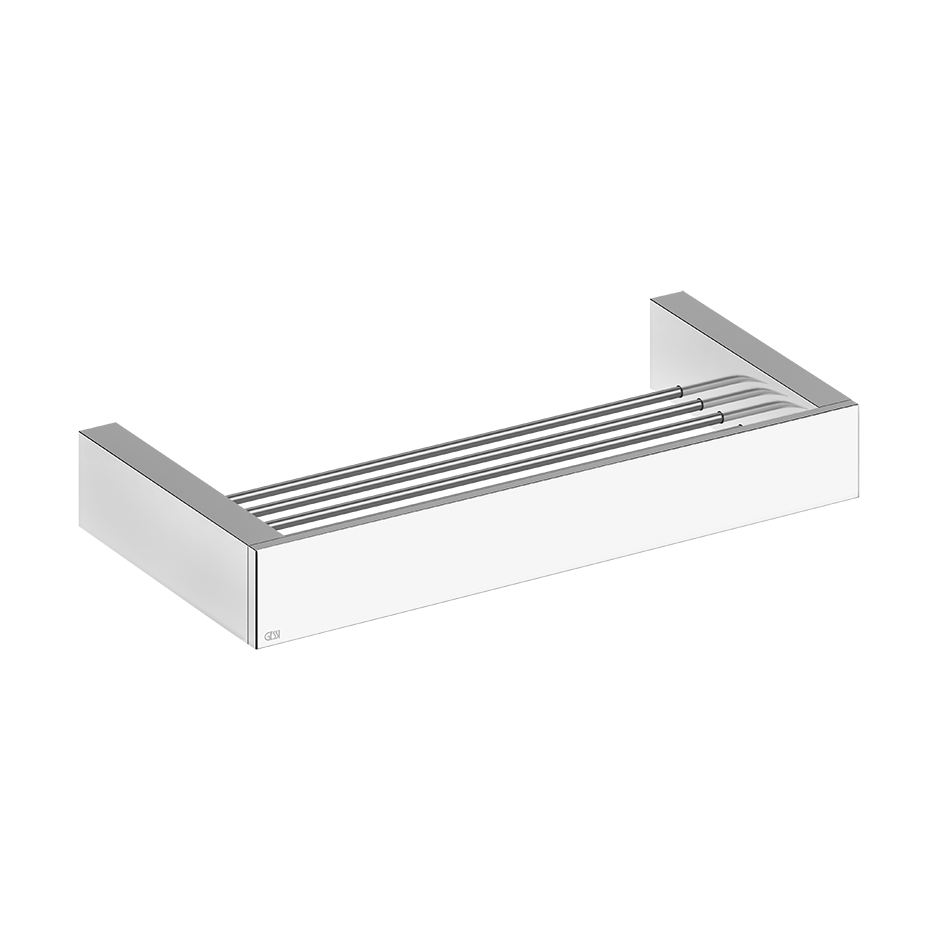 Griglia portaoggetti 30 cm rettangolare da bagno cromo Cromo Lucido installato in bagno moderno con ante in vetro temperato