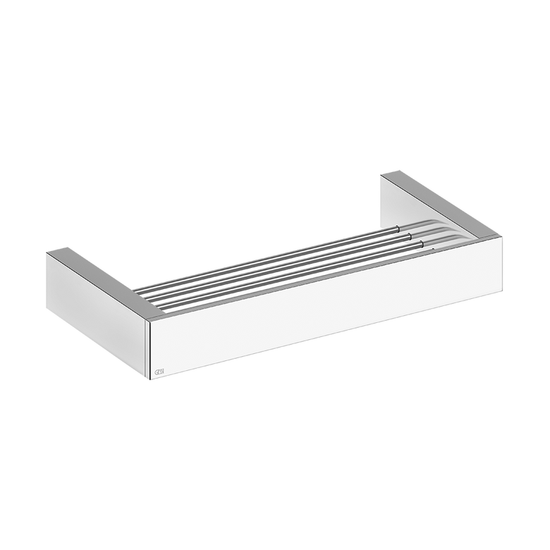 Griglia portaoggetti 30 cm rettangolare da bagno cromo Cromo Lucido installato in bagno moderno con ante in vetro temperato