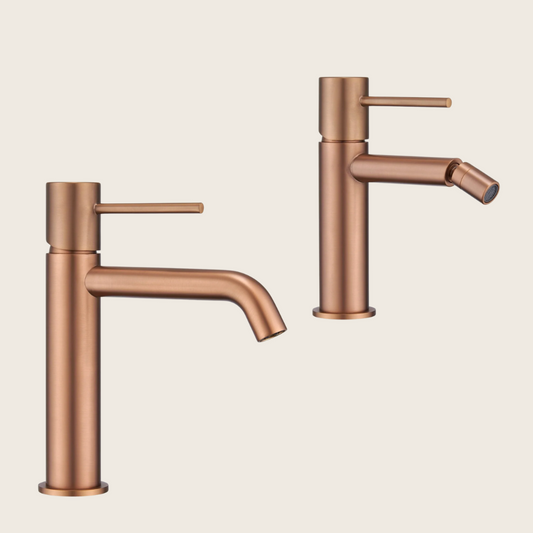 Coppia rubinetti lavabo e bidet senza scarico oro rosa spazzolato Memo