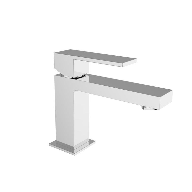 Miscelatore lavabo con scarico automatico cromo Pillar in cromato ambientato su piano bagno con accessori - Teorema