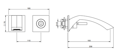Treemme Arche Miscelatore lavabo 193 mm leva stick senza parte incasso cromo