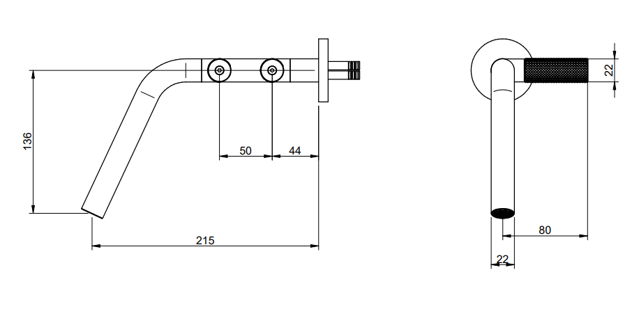 Treemme 22mm RWIT3051IS03 miscelatore lavabo a muro senza Acciaio visto dall'alto con scarico e interno visibili...
