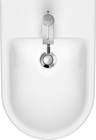 Bidet Sospeso Monoforo Con Troppo Pieno In Ceramica Bianco visto dall'alto con scarico e interno visibili