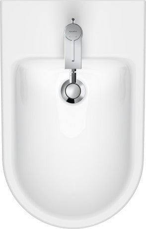 Bidet a Pavimento Filo Parete Monoforo in Ceramica Bianco visto dall'alto con scarico e interno visibili