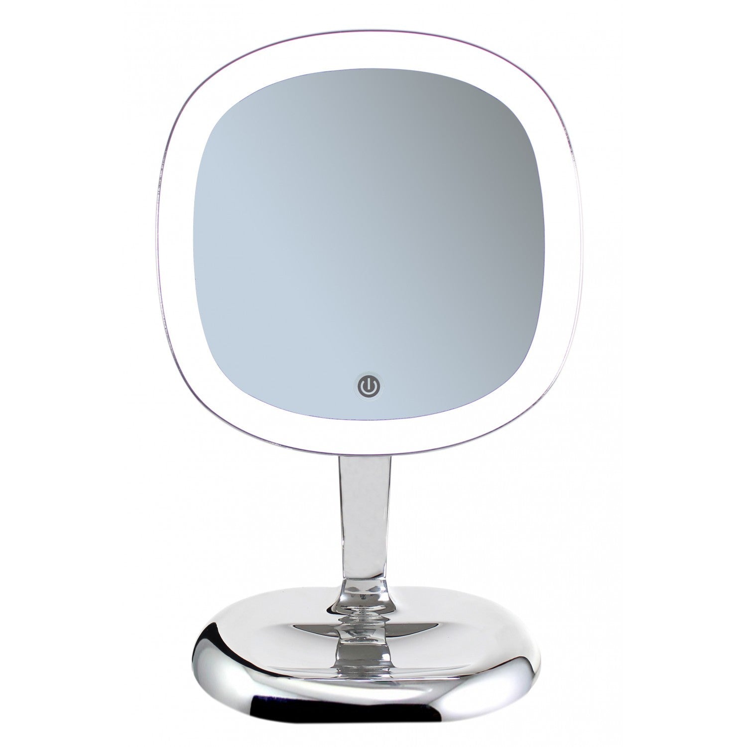 Specchio ingranditore x3 Monofacciale Quadrato Con in abs con lavabo e rubinetteria, vista frontale su sfondo neutro...