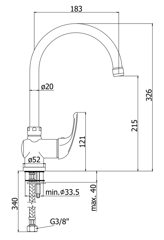 Paffoni apollo 3 apm3180 miscelatore lavello cucina cromo, vista laterale della canna girevole