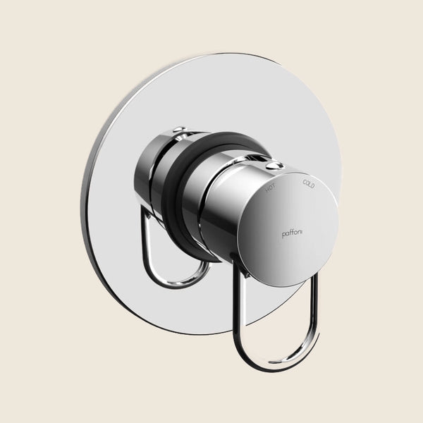 Paffoni Joker Jk010 Miscelatore doccia Incasso Con Piastra in cromato, vista frontale della maniglia e della bocca di...